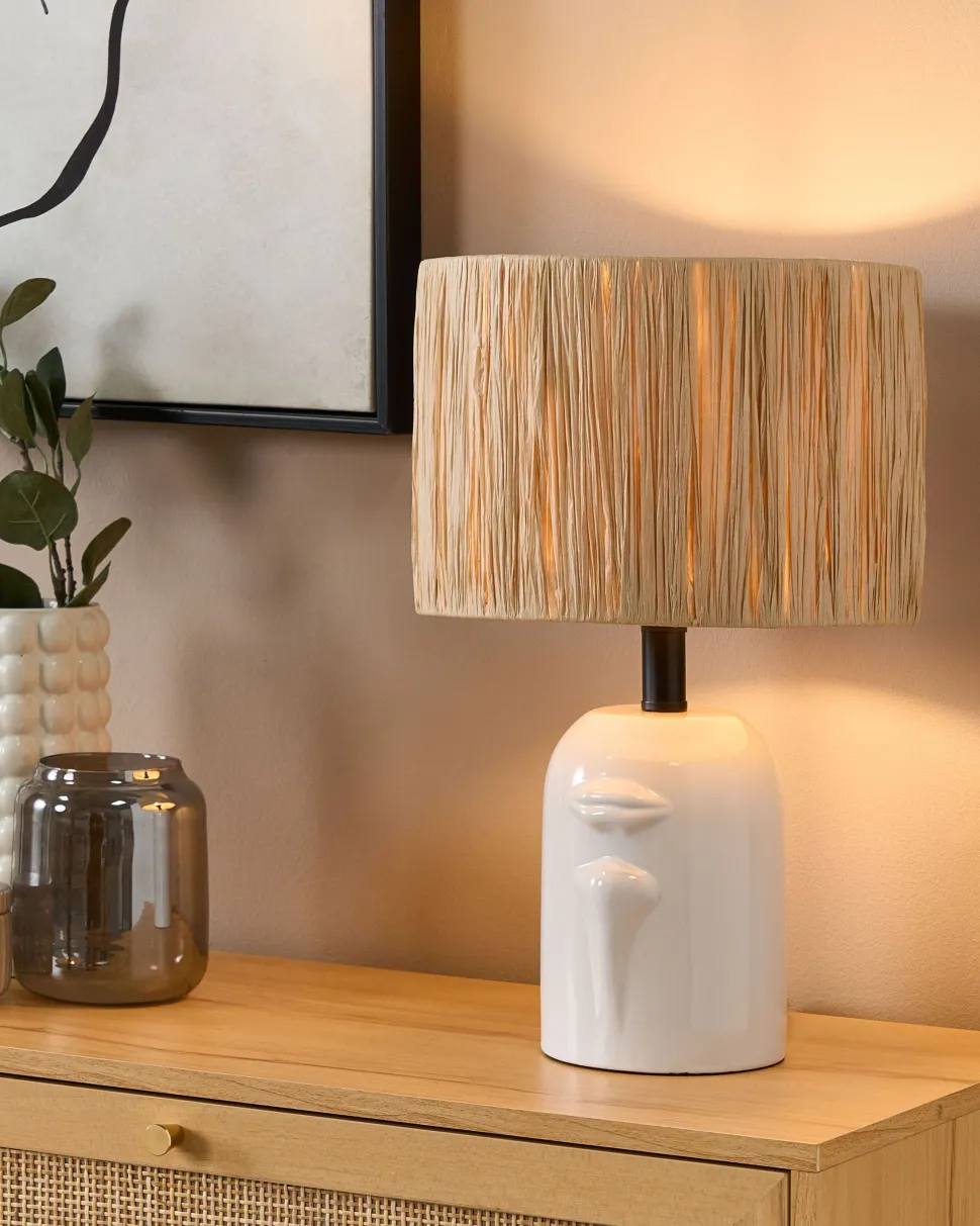 Candeeiro De Mesa Em Ceramica Branca 46 Cm Jubones