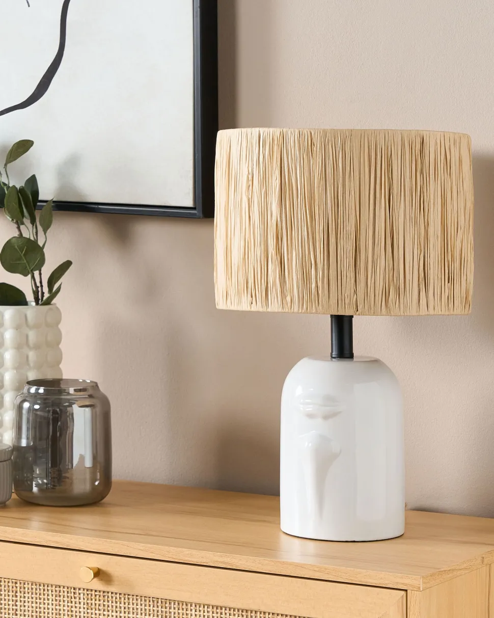 Candeeiro De Mesa Em Ceramica Branca 46 Cm Jubones