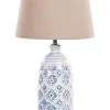 Candeeiro De Mesa Em Ceramica Branco E Azul Palakaria