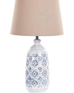 Candeeiro De Mesa Em Ceramica Branco E Azul Palakaria