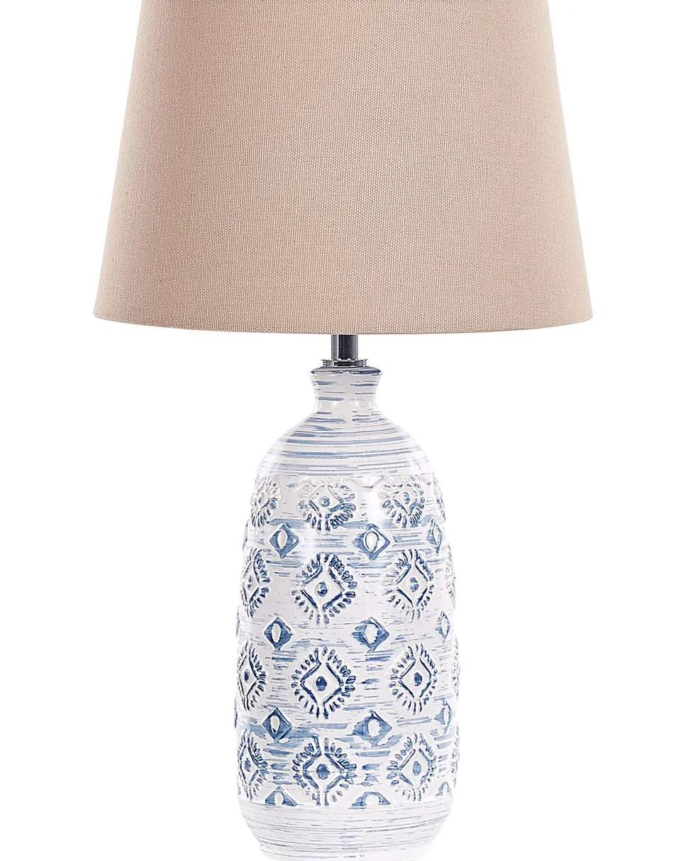 Candeeiro De Mesa Em Ceramica Branco E Azul Palakaria