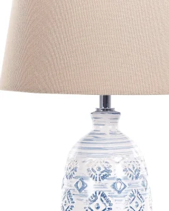 Candeeiro De Mesa Em Ceramica Branco E Azul Palakaria