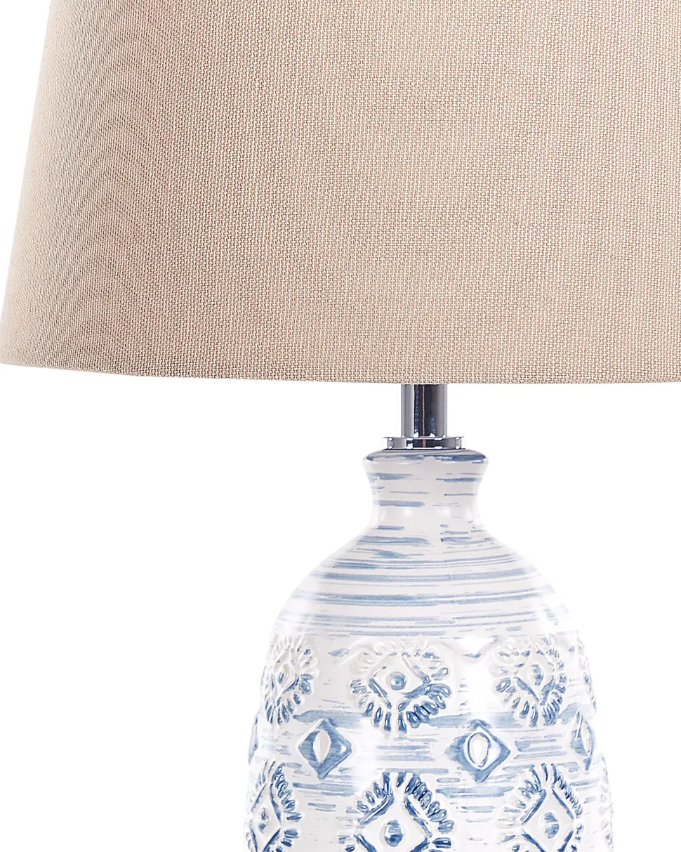Candeeiro De Mesa Em Ceramica Branco E Azul Palakaria