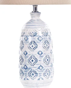 Candeeiro De Mesa Em Ceramica Branco E Azul Palakaria