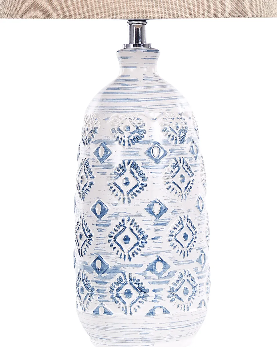 Candeeiro De Mesa Em Ceramica Branco E Azul Palakaria