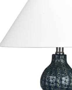 Candeeiro De Mesa Em Ceramica Azul Escuro E Branco 60 Cm Matina