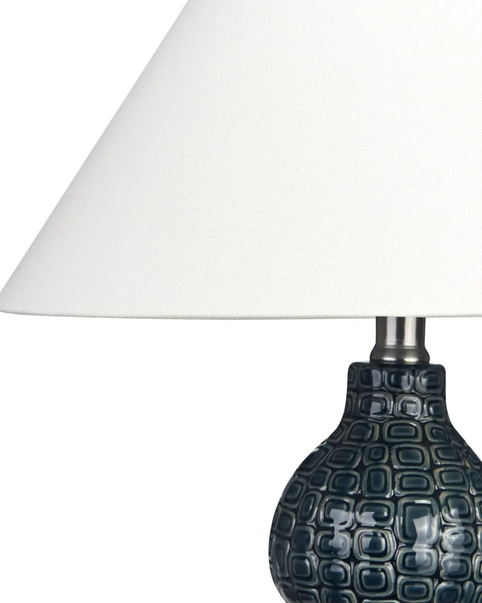 Candeeiro De Mesa Em Ceramica Azul Escuro E Branco 60 Cm Matina