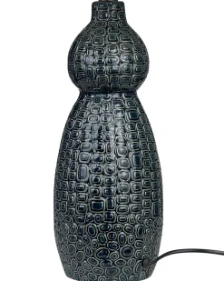 Candeeiro De Mesa Em Ceramica Azul Escuro E Branco 60 Cm Matina