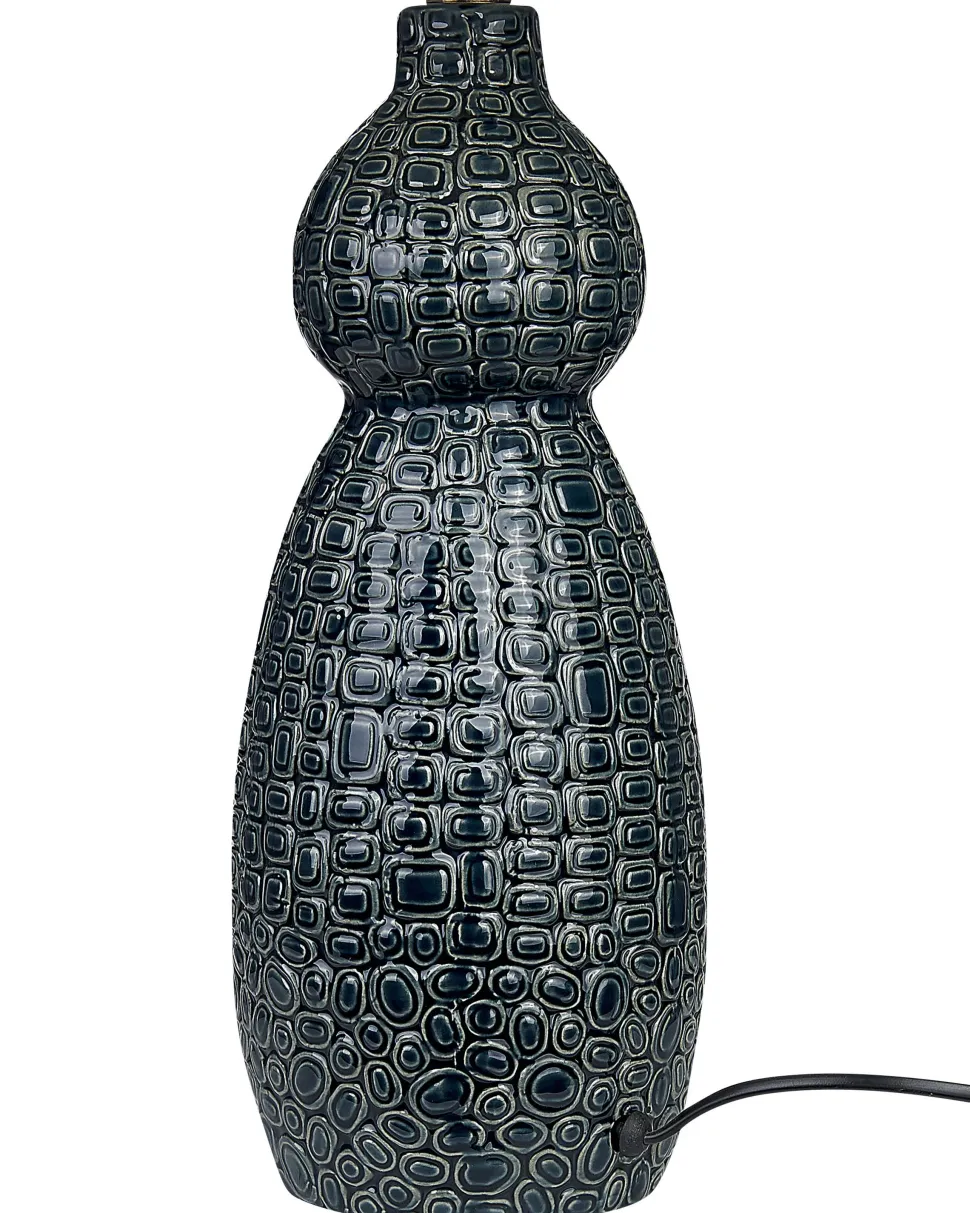 Candeeiro De Mesa Em Ceramica Azul Escuro E Branco 60 Cm Matina