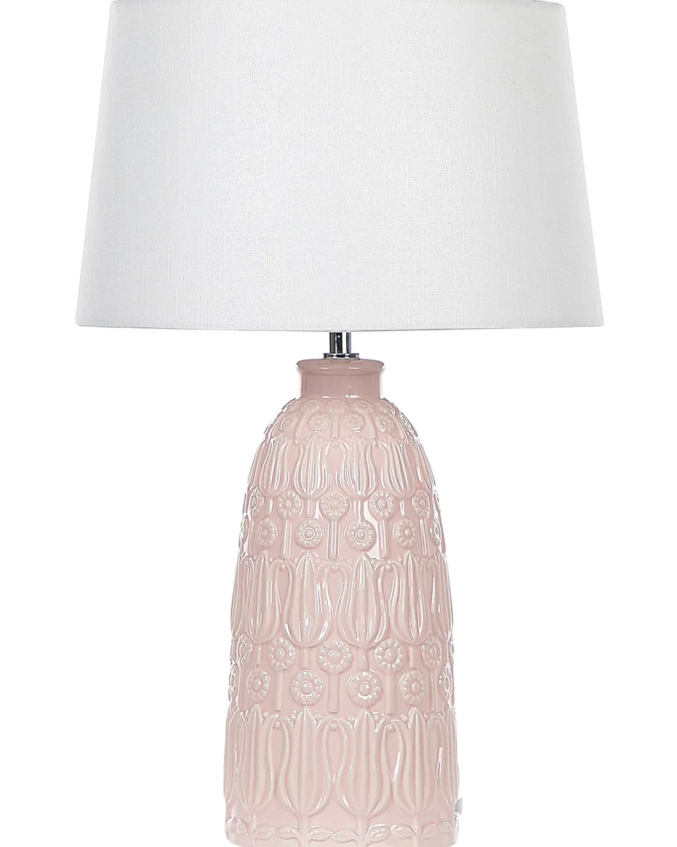 Candeeiro De Mesa Em Ceramica Rosa E Branco 56 Cm Zarima