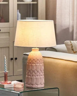 Candeeiro De Mesa Em Ceramica Rosa E Branco 56 Cm Zarima