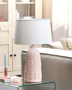 Candeeiro De Mesa Em Ceramica Rosa E Branco 56 Cm Zarima