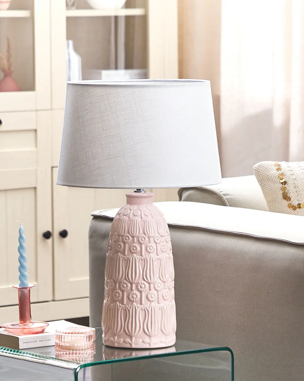 Candeeiro De Mesa Em Ceramica Rosa E Branco 56 Cm Zarima