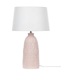 Candeeiro De Mesa Em Ceramica Rosa E Branco 56 Cm Zarima