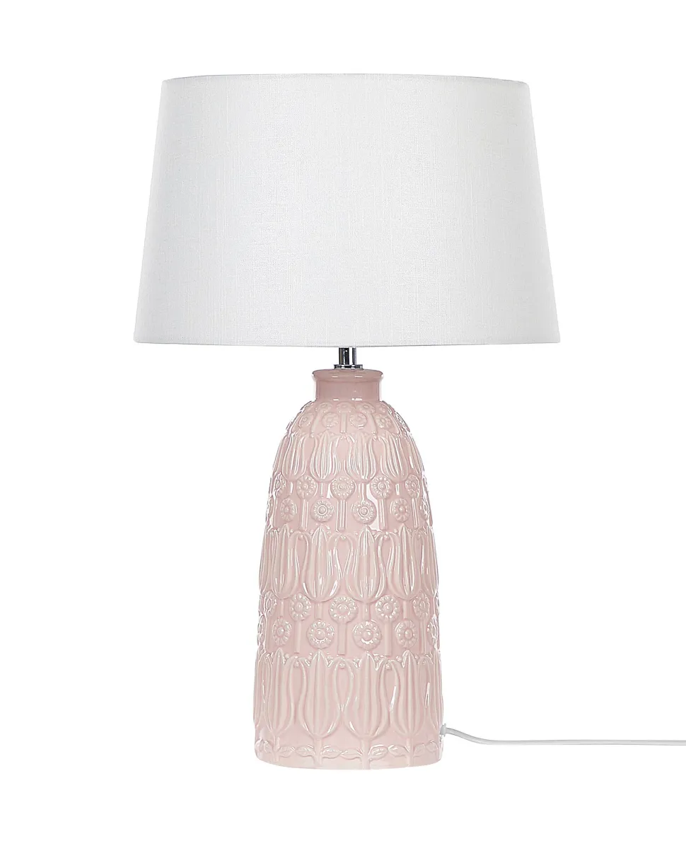 Candeeiro De Mesa Em Ceramica Rosa E Branco 56 Cm Zarima