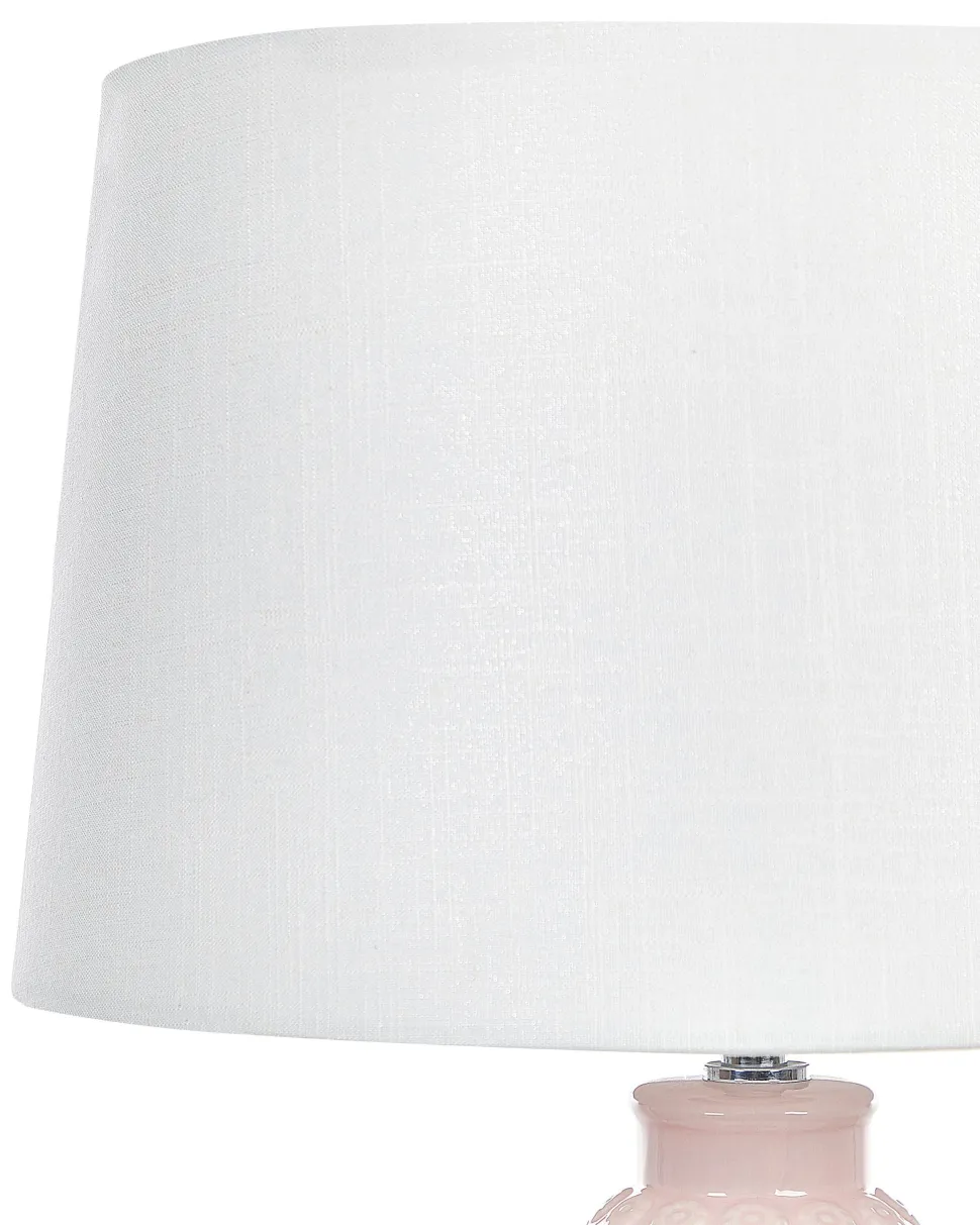 Candeeiro De Mesa Em Ceramica Rosa E Branco 56 Cm Zarima