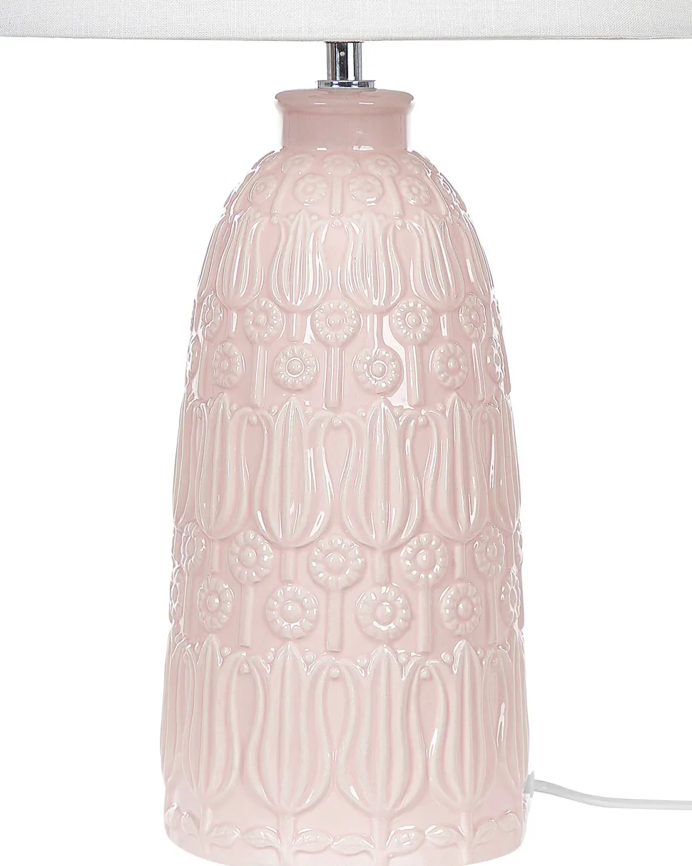 Candeeiro De Mesa Em Ceramica Rosa E Branco 56 Cm Zarima