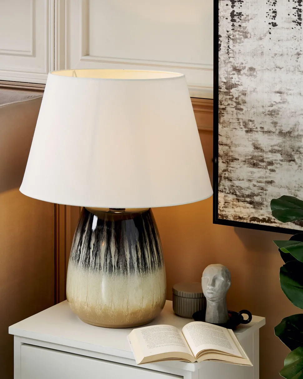 Candeeiro De Mesa Em Ceramica Cinzenta E Creme Cidra