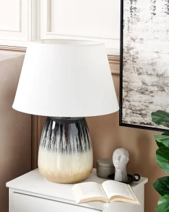 Candeeiro De Mesa Em Ceramica Cinzenta E Creme Cidra