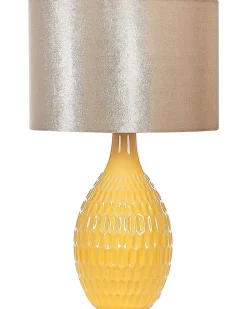 Candeeiro De Mesa Em Ceramica Dourado E Amarelo 52 Cm Haddas