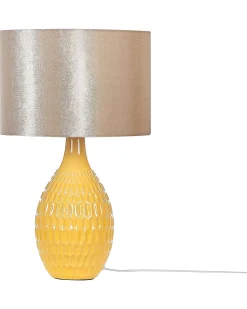 Candeeiro De Mesa Em Ceramica Dourado E Amarelo 52 Cm Haddas