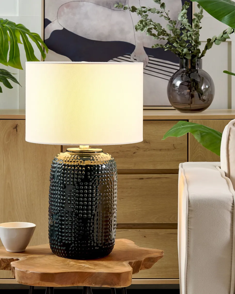 Candeeiro De Mesa Em Ceramica Azul Escura Mussel