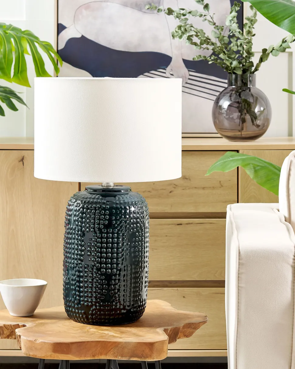 Candeeiro De Mesa Em Ceramica Azul Escura Mussel