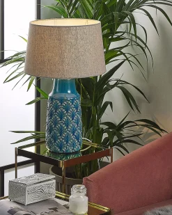 Candeeiro De Mesa Em Ceramica Azul 55 Cm Thaya