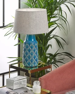 Candeeiro De Mesa Em Ceramica Azul 55 Cm Thaya