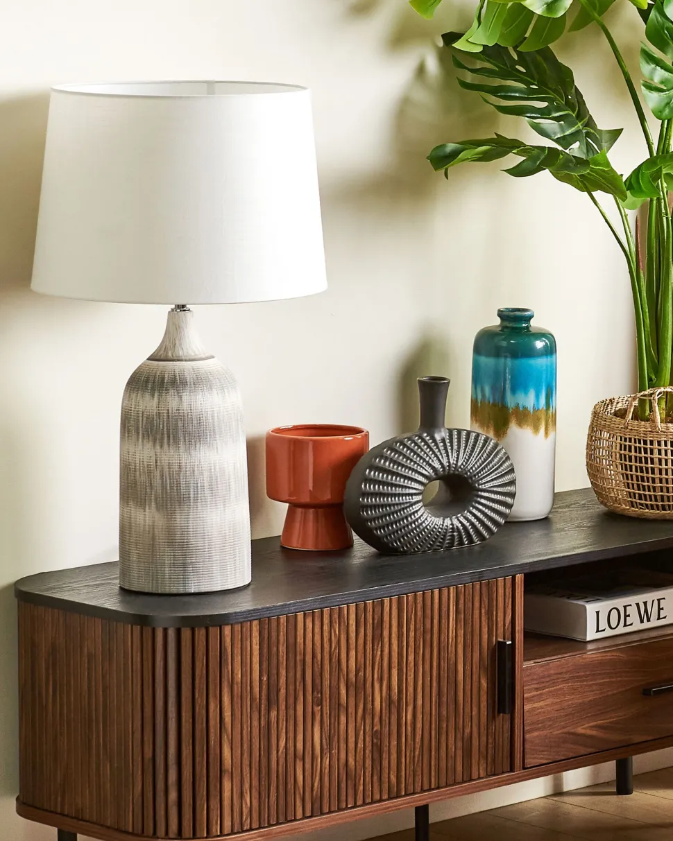 Candeeiro De Mesa Em Ceramica Cinzento Claro E Creme 66 Cm Georgina