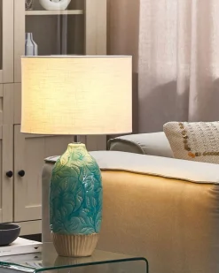 Candeeiro De Mesa Em Ceramica Azul Turquesa E Branco 58 Cm Ataba