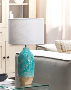 Candeeiro De Mesa Em Ceramica Azul Turquesa E Branco 58 Cm Ataba