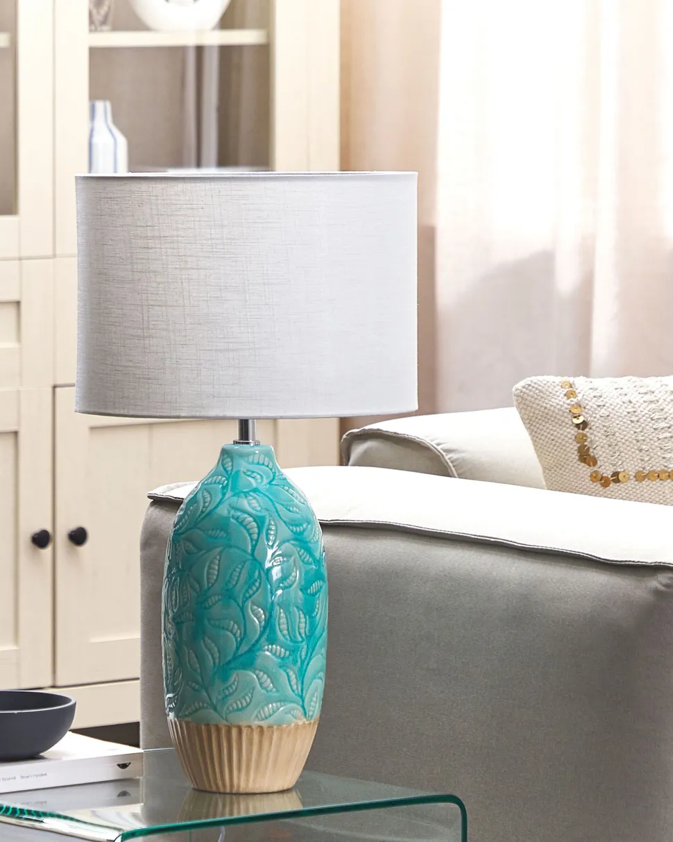 Candeeiro De Mesa Em Ceramica Azul Turquesa E Branco 58 Cm Ataba