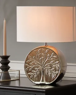 Candeeiro De Mesa Em Ceramica Prateado E Branco 48 Cm Kherlen