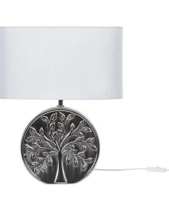 Candeeiro De Mesa Em Ceramica Prateado E Branco 48 Cm Kherlen