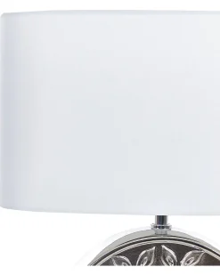 Candeeiro De Mesa Em Ceramica Prateado E Branco 48 Cm Kherlen