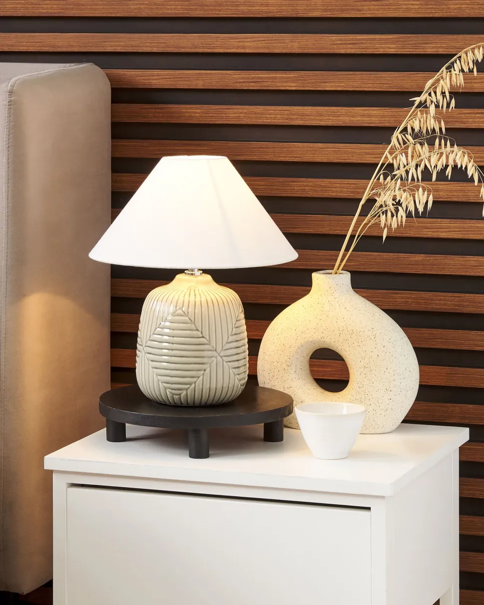 Candeeiro De Mesa Em Ceramica Cinzenta Canelles