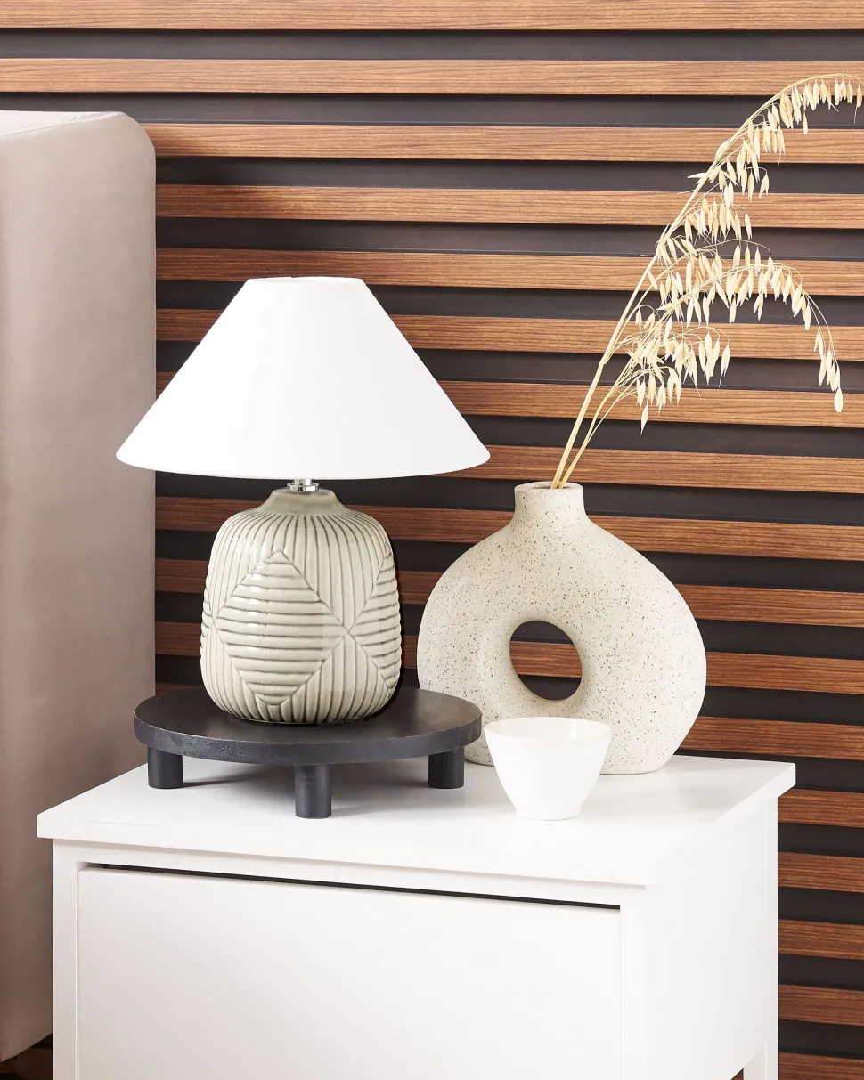 Candeeiro De Mesa Em Ceramica Cinzenta Canelles