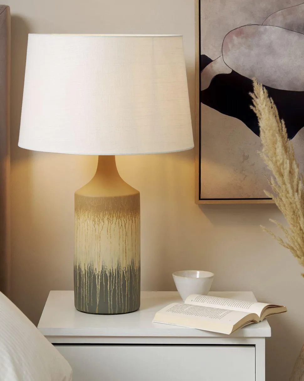 Candeeiro De Mesa Em Ceramica Creme E Cinzento Calvas