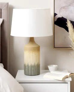 Candeeiro De Mesa Em Ceramica Creme E Cinzento Calvas