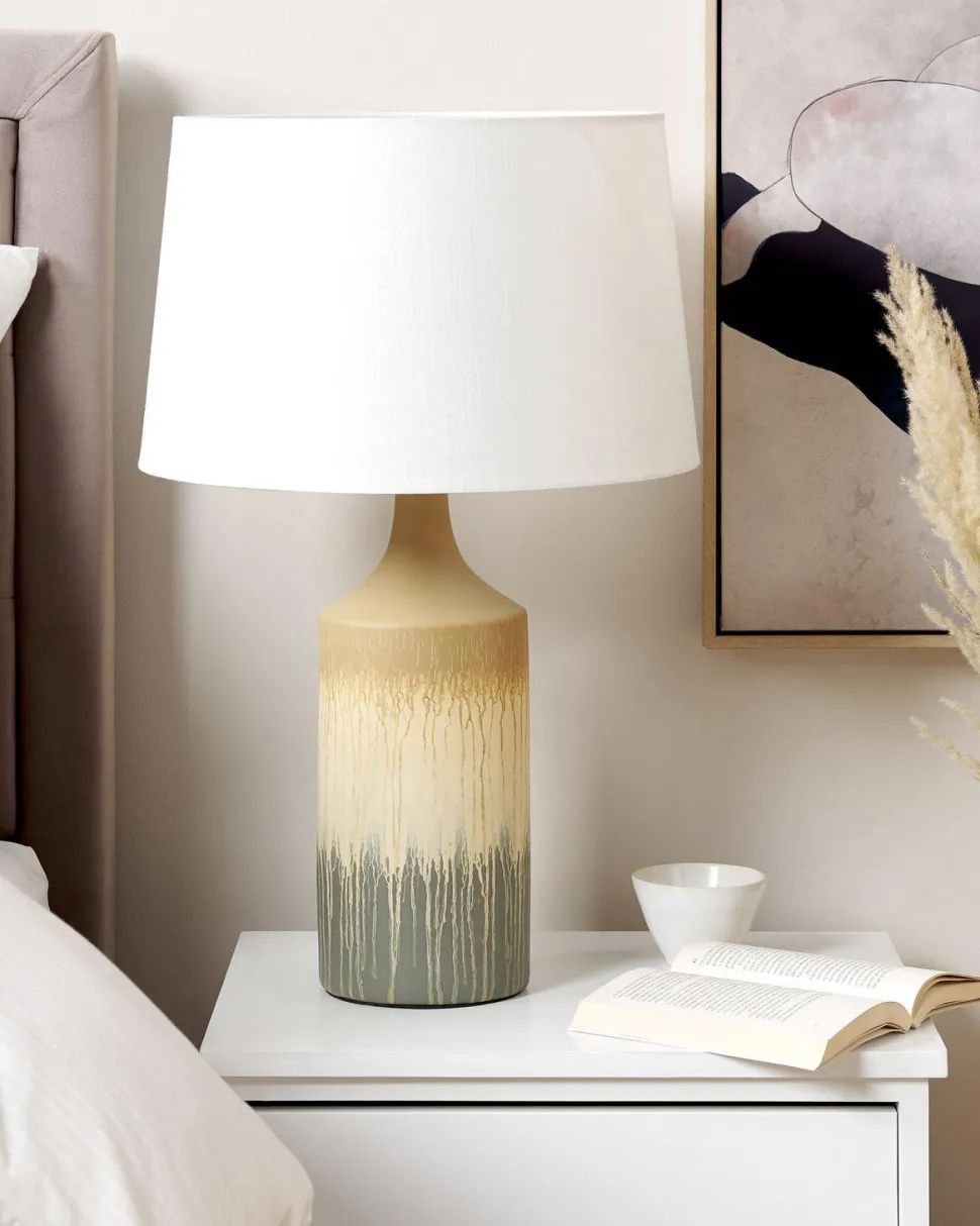 Candeeiro De Mesa Em Ceramica Creme E Cinzento Calvas