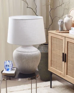 Candeeiro De Mesa Em Ceramica Branca E Creme 60 Cm Caine