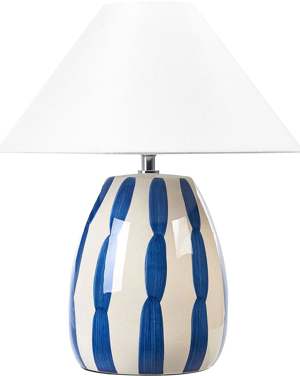 Candeeiro De Mesa Em Ceramica Creme E Azul Luchetti