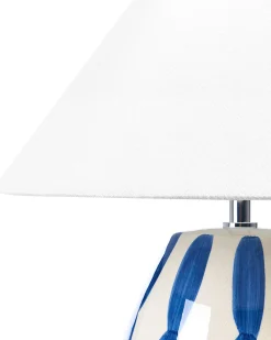 Candeeiro De Mesa Em Ceramica Creme E Azul Luchetti