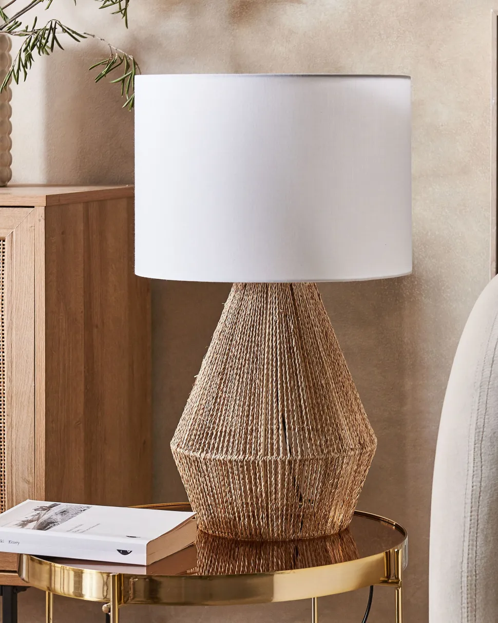 Candeeiro De Mesa Em Corda De Papel Cor Natural 52 Cm Malewa