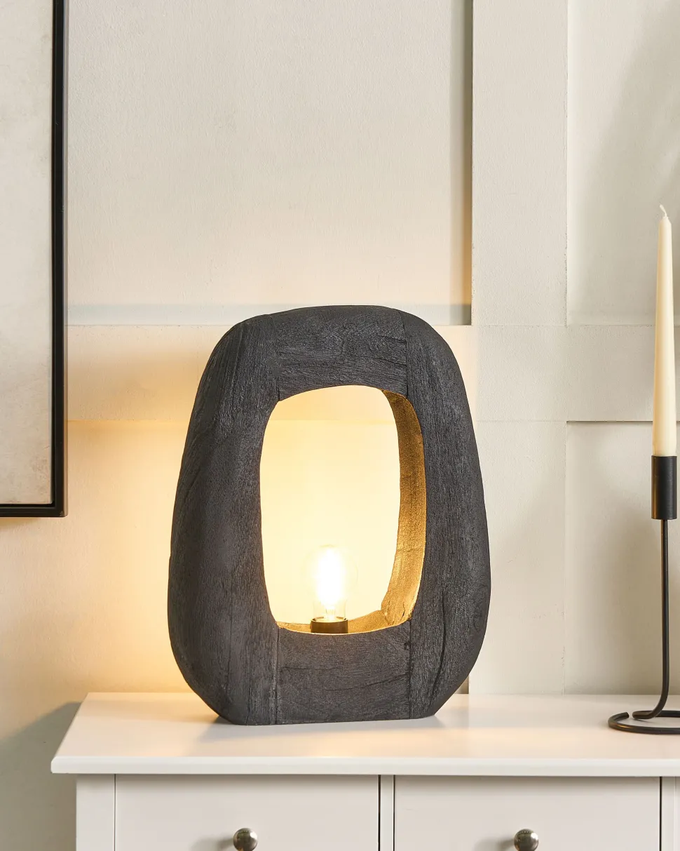 Candeeiro De Mesa Em Madeira Preta 42 Cm Ajay