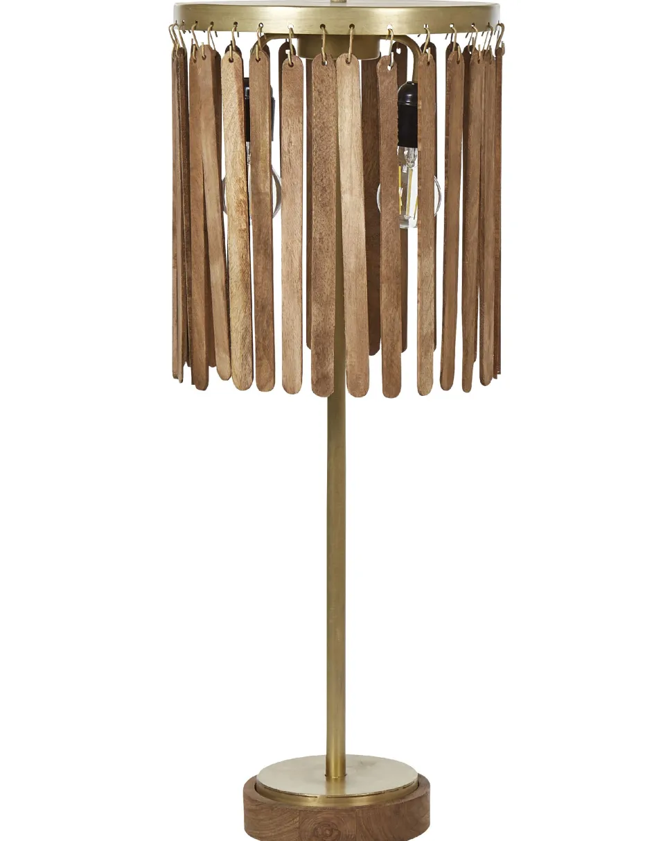 Candeeiro De Mesa Em Madeira Escura De Mango E Cobre 77 Cm Sabari