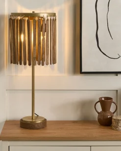 Candeeiro De Mesa Em Madeira Escura De Mango E Cobre 77 Cm Sabari