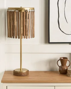 Candeeiro De Mesa Em Madeira Escura De Mango E Cobre 77 Cm Sabari