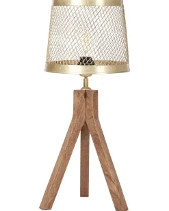 Candeeiro De Mesa Em Madeira Escura De Mango E Cobre 63 Cm Beki